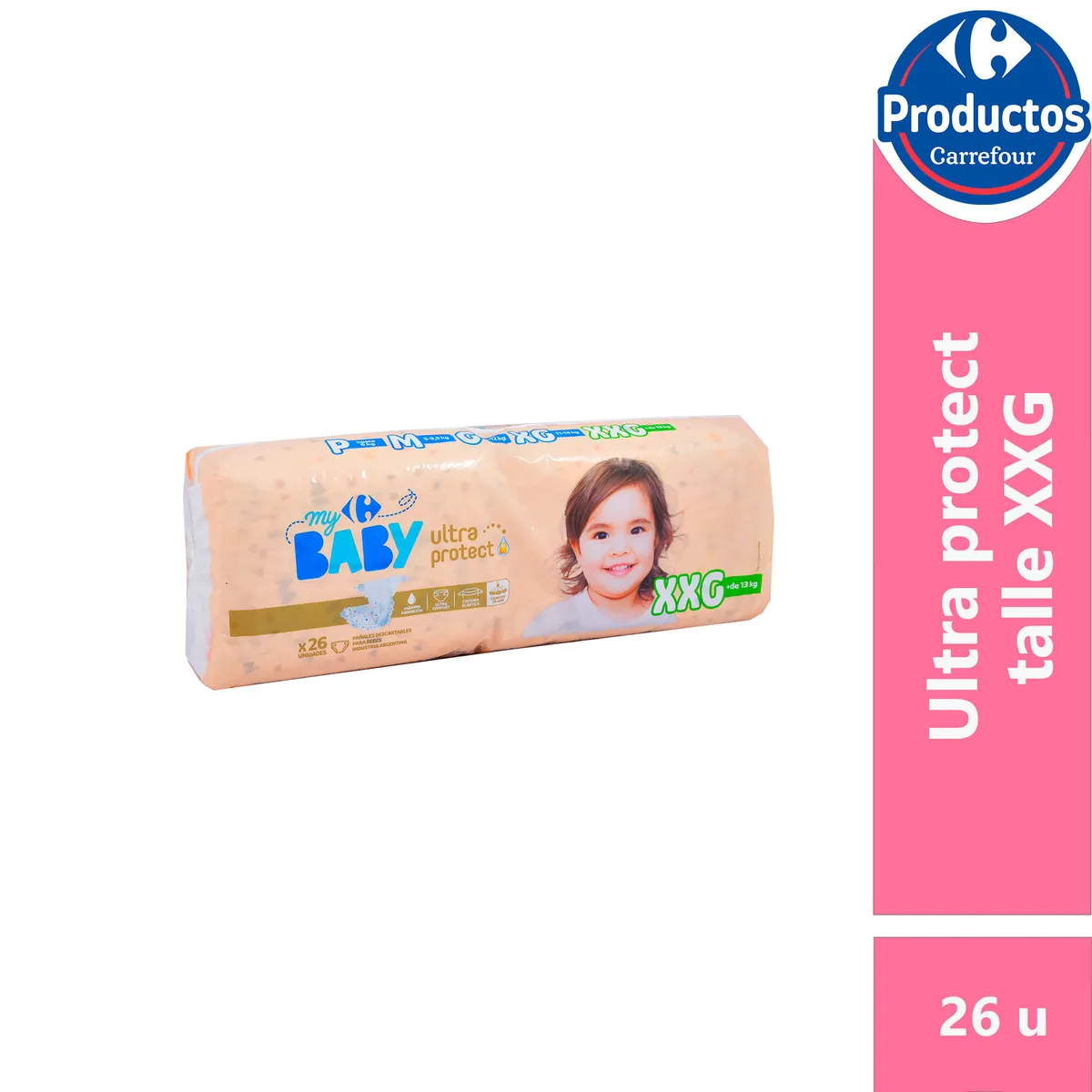 Pañal Carrefour baby talle XXG hiperpack 26 uni