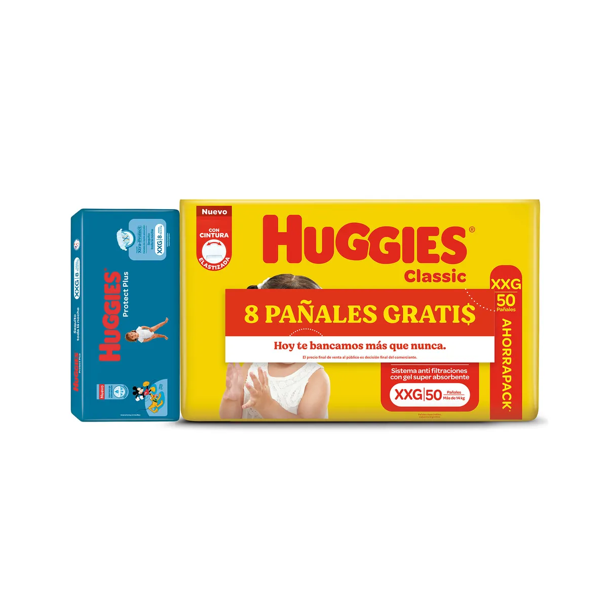 Combo pañales Huggies XXG + 8 pañales de regalo.