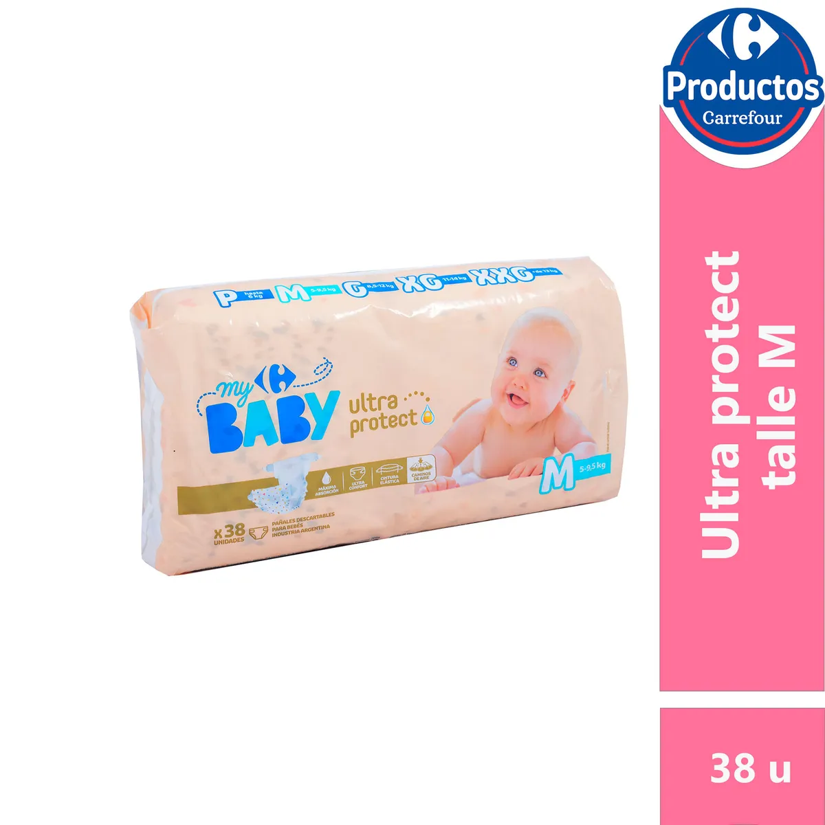 Pañal talle M Carrefour baby hiperpack 38 uni