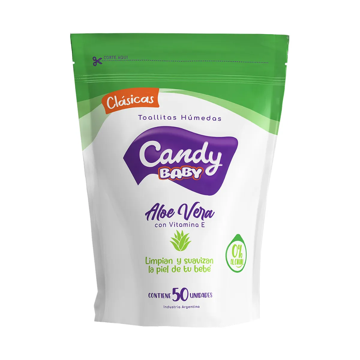 Toallitas húmedas Candy baby aloe vera clásica 50 uni