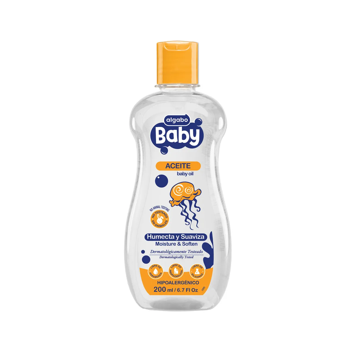 Aceite para bebé Algabo baby humecta y suaviza 200 cc.