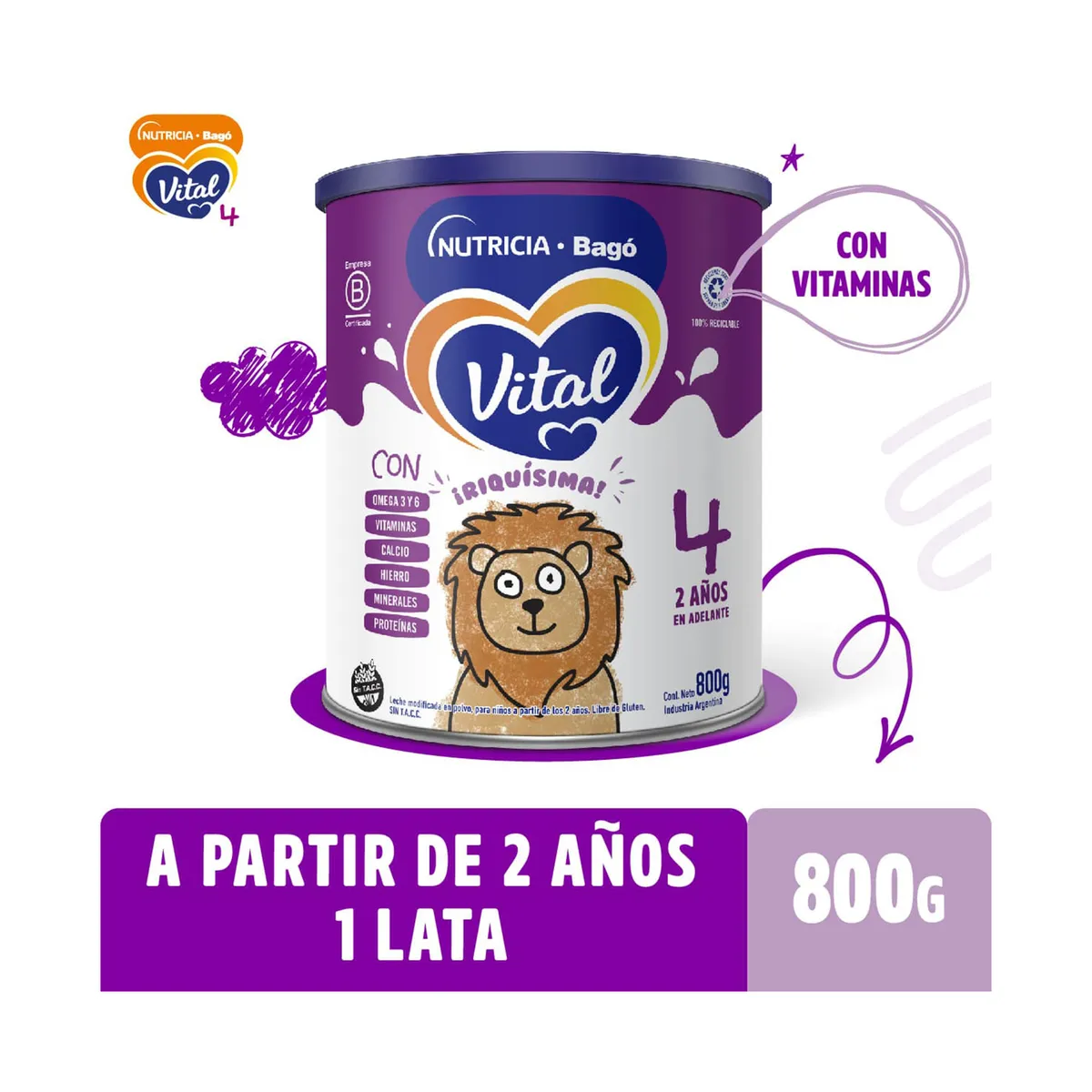 Leche en polvo Vital infantil Etapa 4 en lata 800 g.