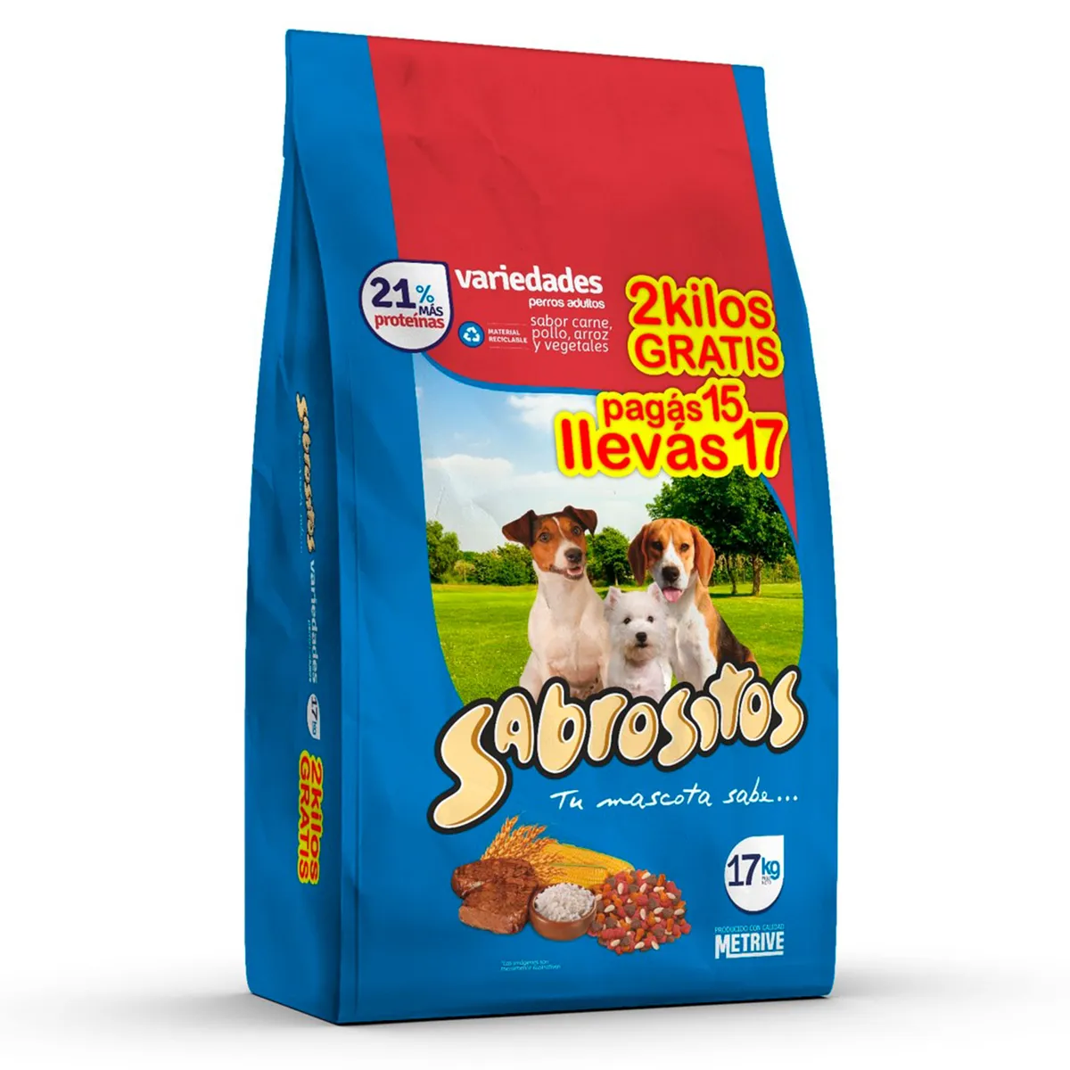 Alimento seco para perro adulto Sabrositos variedad bonus 15+2 kg