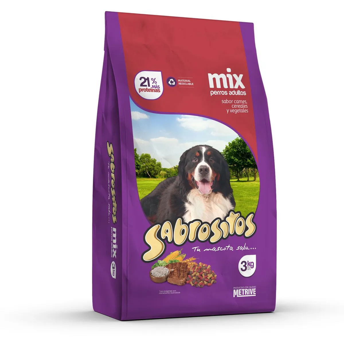 Alimento seco para perro adulto Sabrositos carne, cereal y vegetales 3 Kg