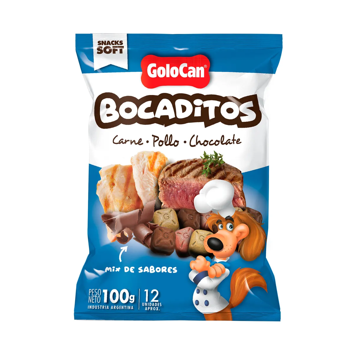 Snack perros Golocan bocaditos carne-choco 100 g.