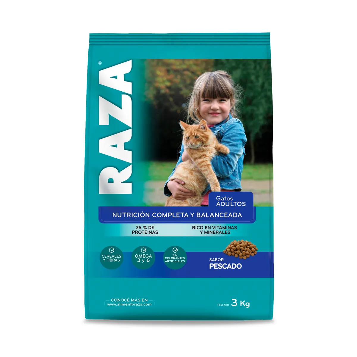 Alimento seco para gato Raza 3 kg. pescado