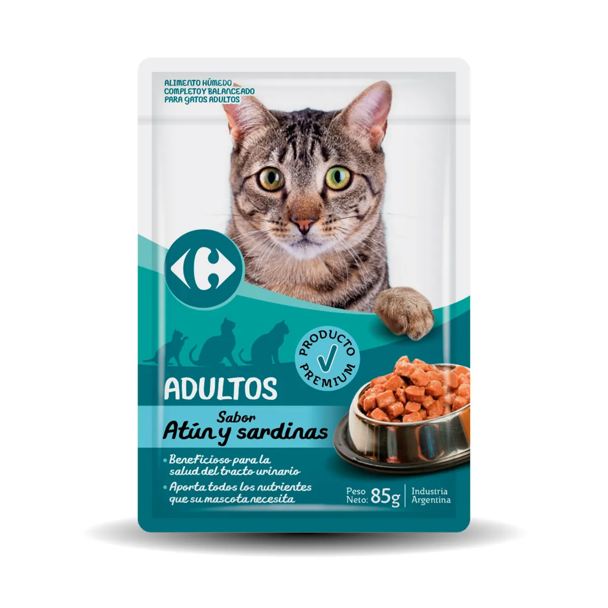 Alimento húmedo para gato Carrefour 85 g. atún y sardinas