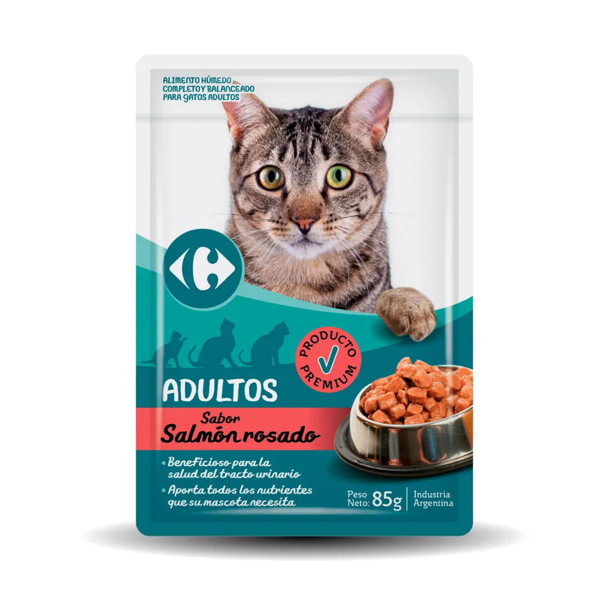 Alimento húmedo para gato Carrefour 85 g. salmón rosado