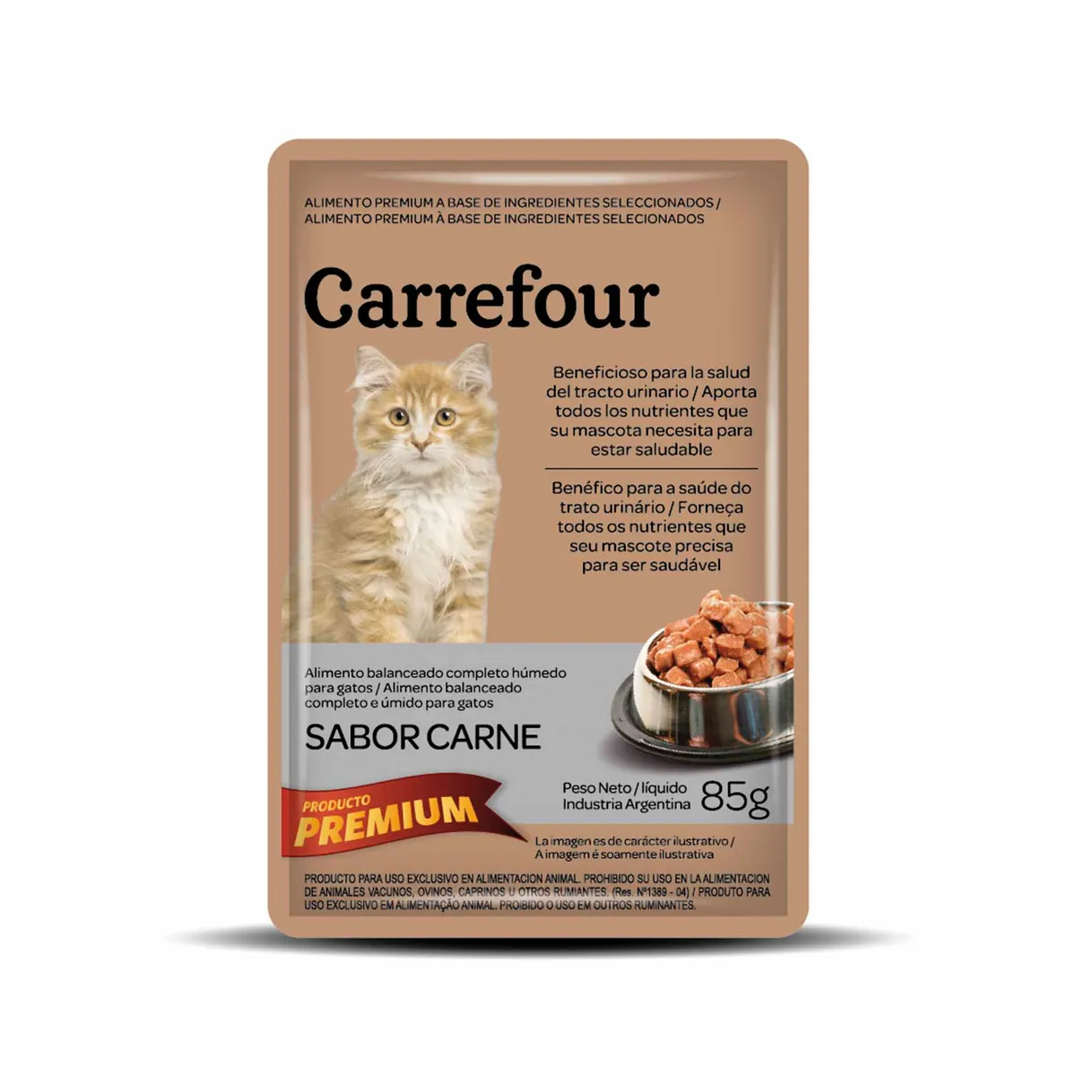 Alimento húmedo balanceado para gato Carrefour carne 85 g.