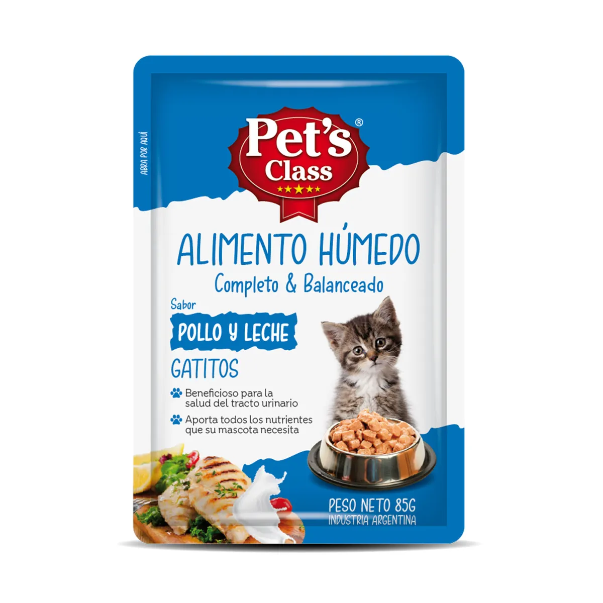 Alimento húmedo para gato Pet's Class 85 g. gatito pollo y leche