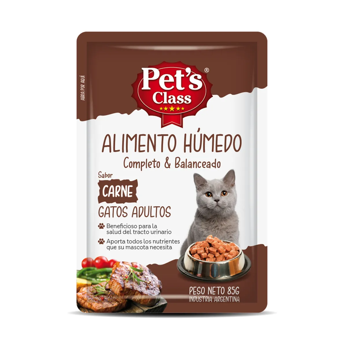 Alimento húmedo para gato Pet's Class 85 g. adulto carne