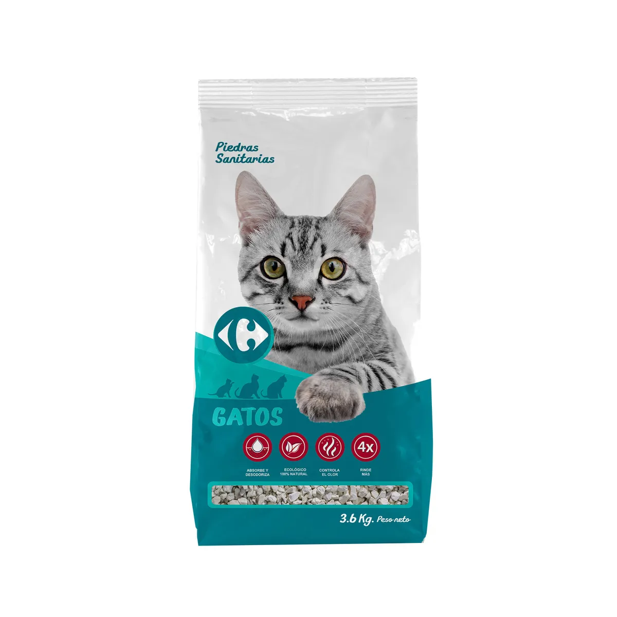 Piedras sanitarias para gatos Carrefour 3.6 kg.