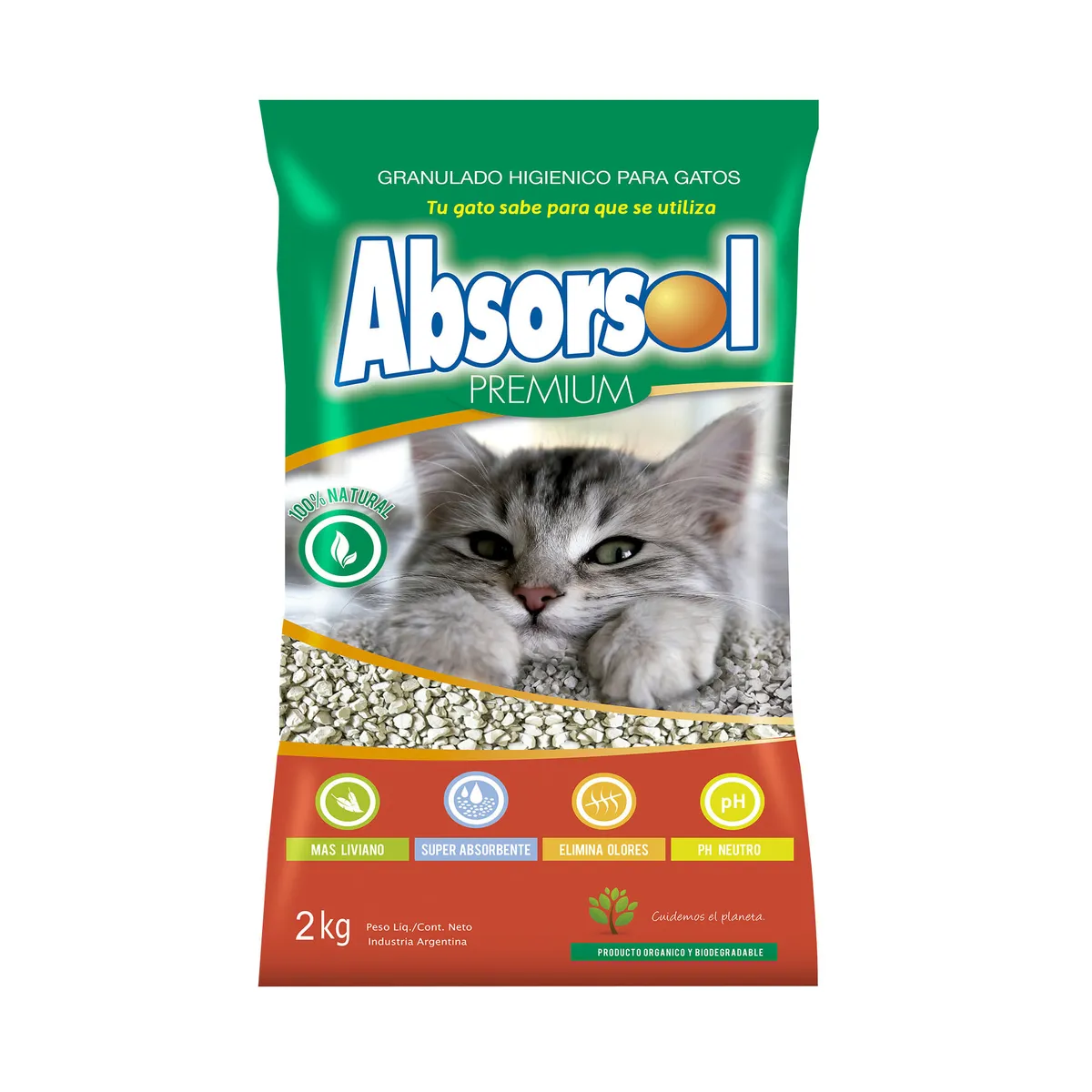Piedras sanitarias para gatos Absorsol 2 kg.