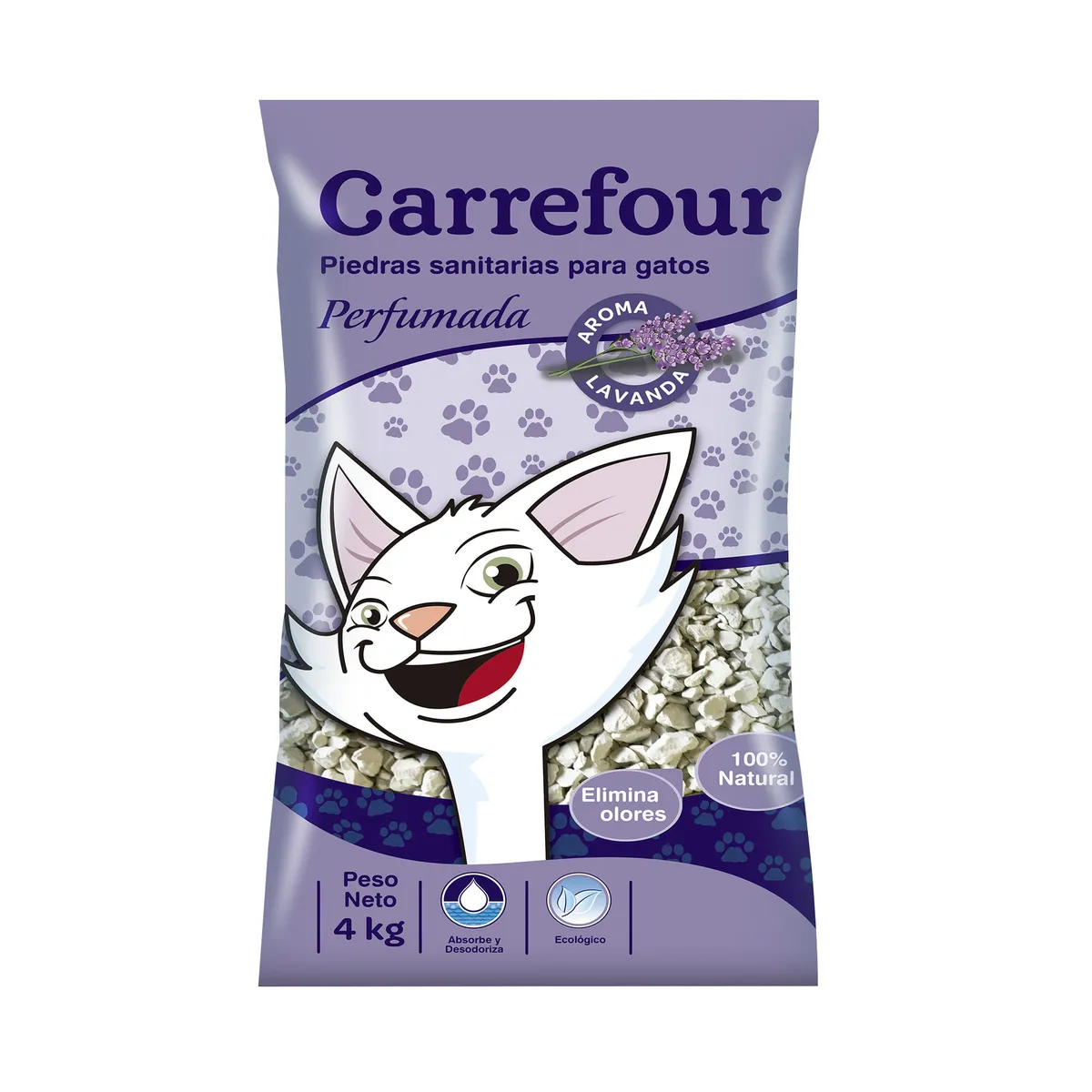 Piedras sanitarias para gatos Carrefour 4 kg. perfumadas lavanda
