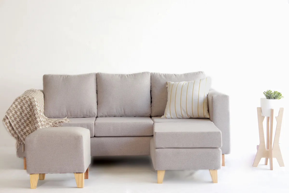 Sillon Esquinero Marruecos + 2 Puffs Pana Crudo