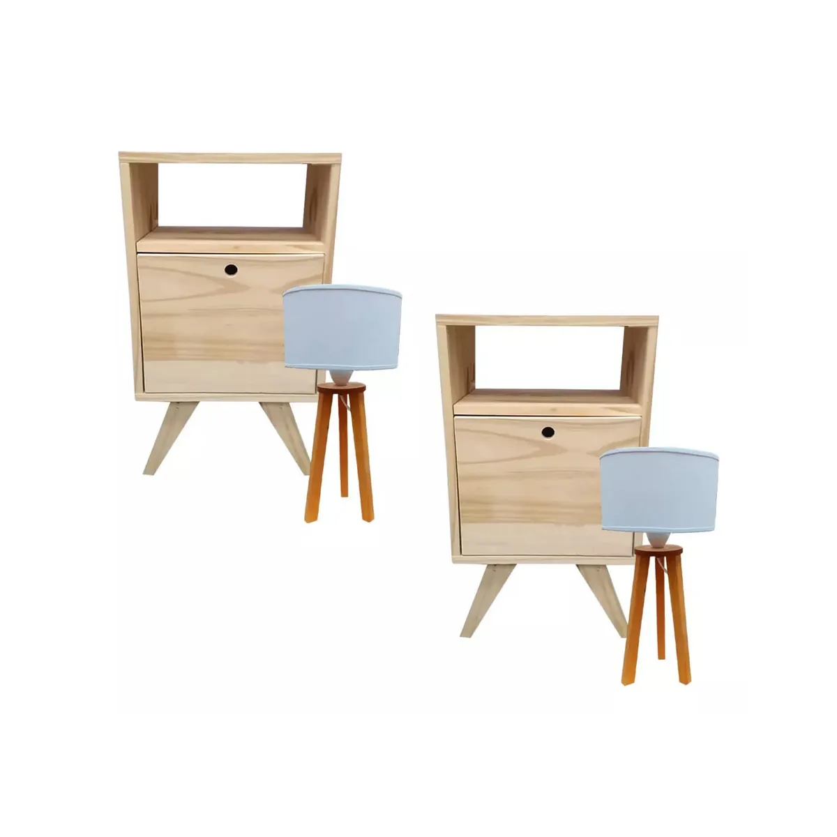 Mesa de Luz Nordica Espacio y Puerta  Mas Veladores Combo x 2