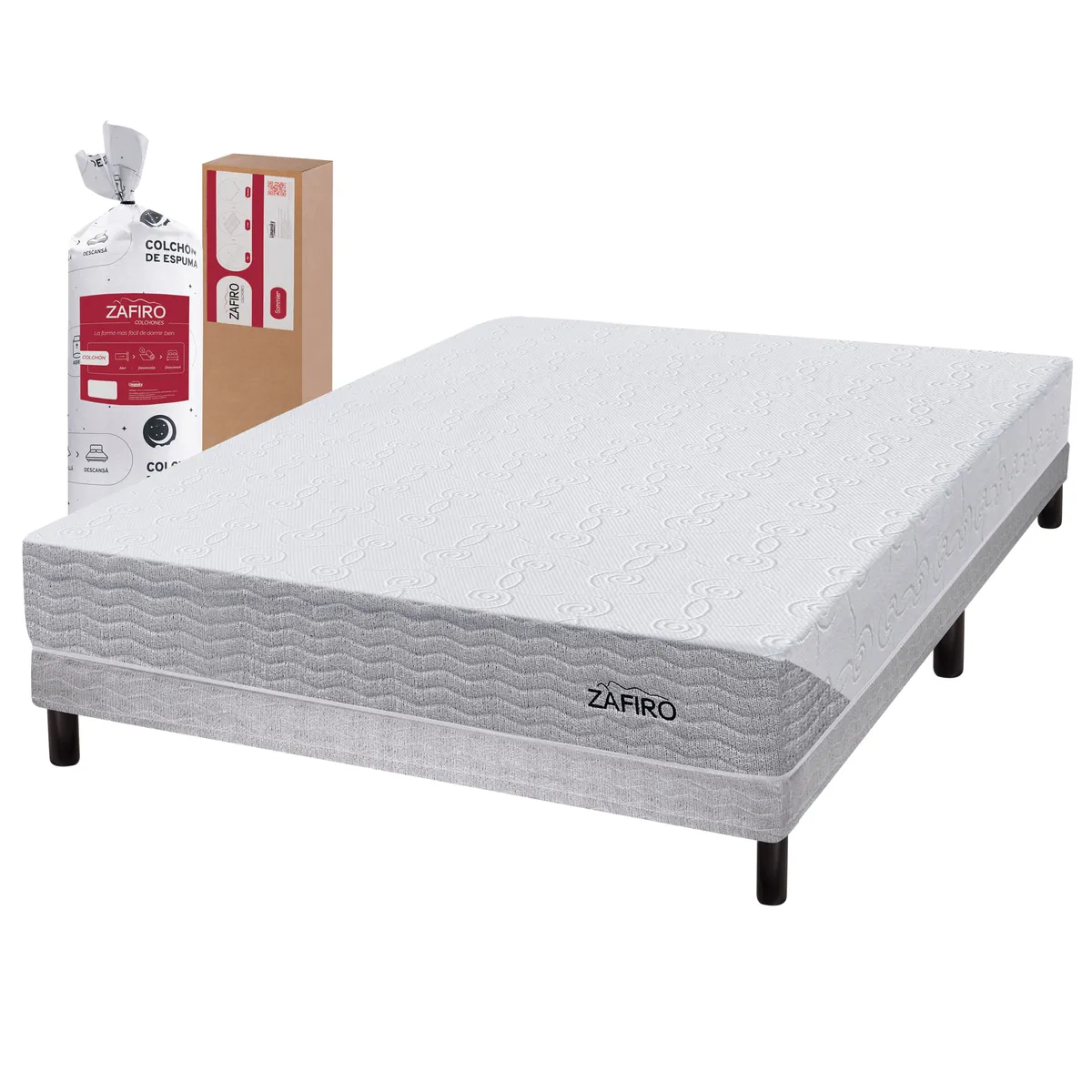 Conjunto Sommier en caja y Colchón Zafiro Express Light de 2 plazas 140x190